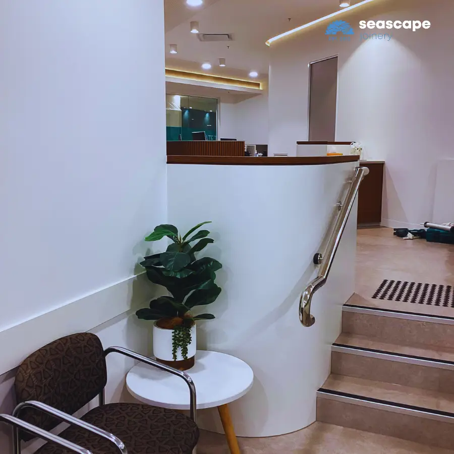 Stairwell with cabinet nook